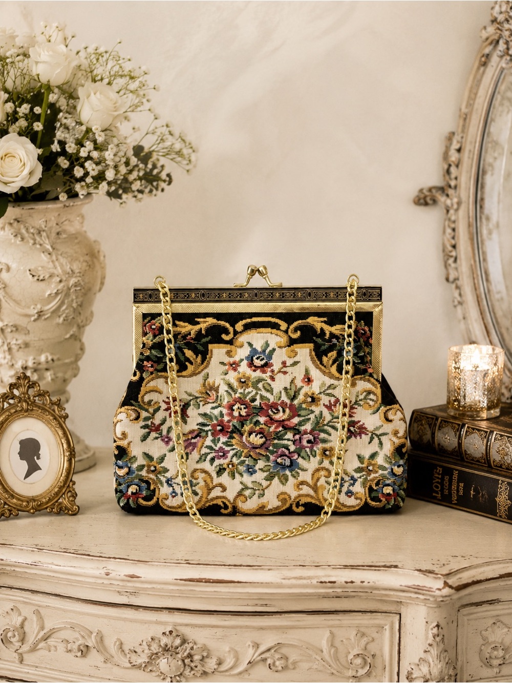 Vintage Floral Tapestry Clutch/Purse- Victorian
